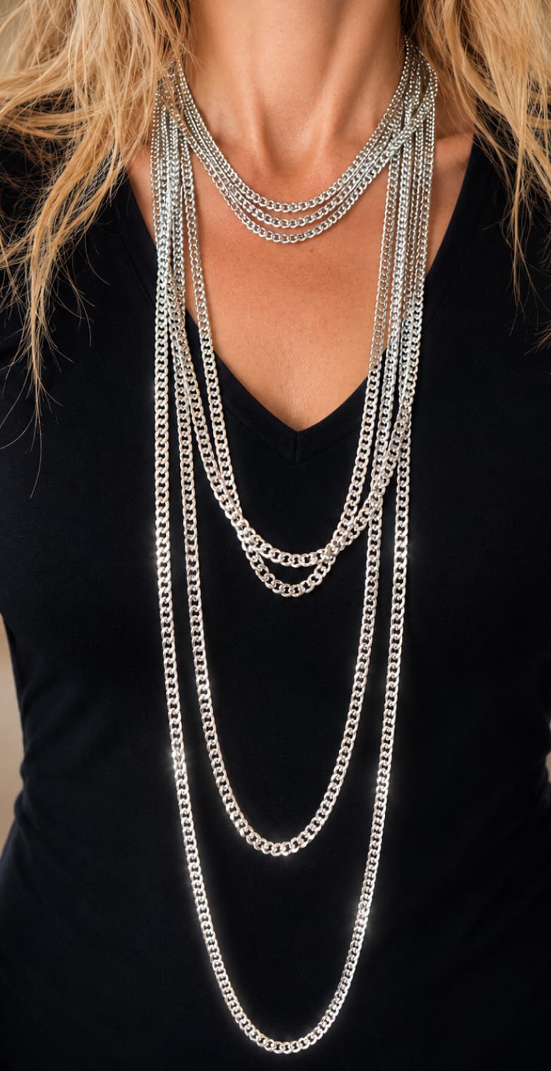 Medium diamond cut chain silver multilayer
