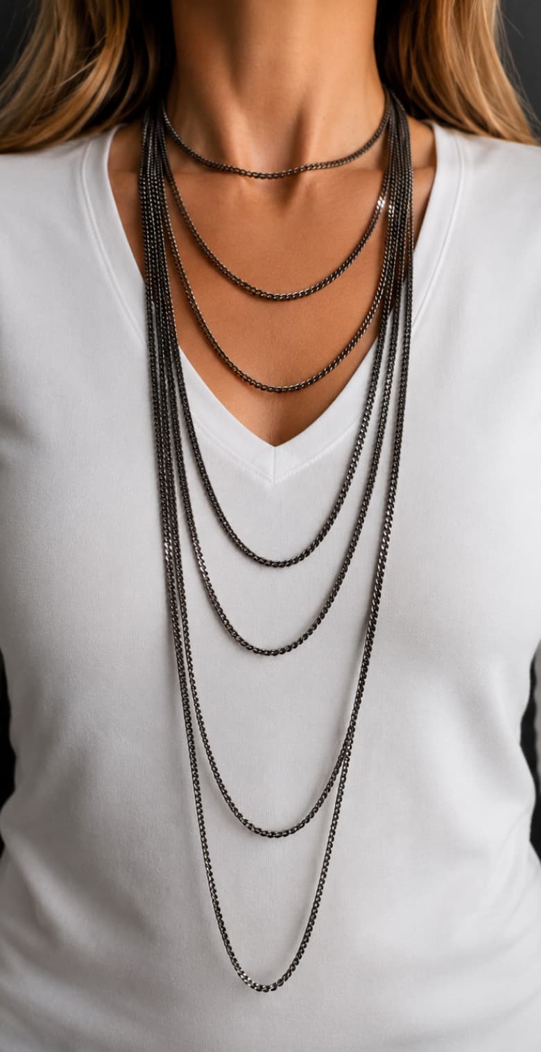Slim diamond cut chain glossy black